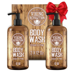 Viking Revolution men's body wash cedar pine bottle, forest-fresh fragrance for daily refresh.