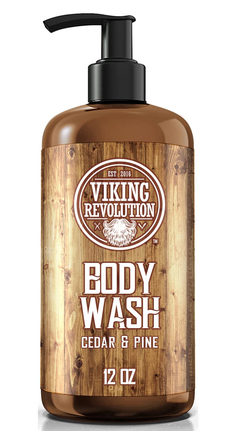 Viking Revolution body wash in use with rich lather during shower.