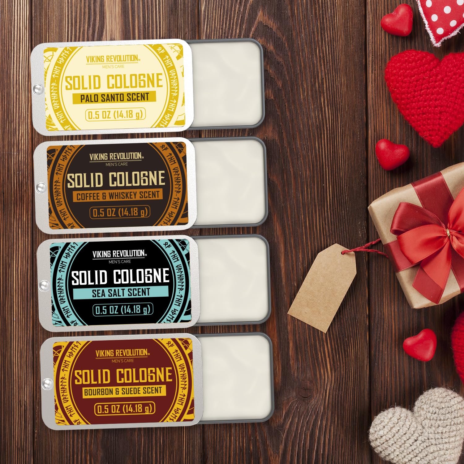 Viking Revolution Palo Santo solid cologne tin for fresh woodsy aroma.