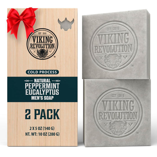 Viking Revolution peppermint soap pack front view showing nourishing grooming benefits.