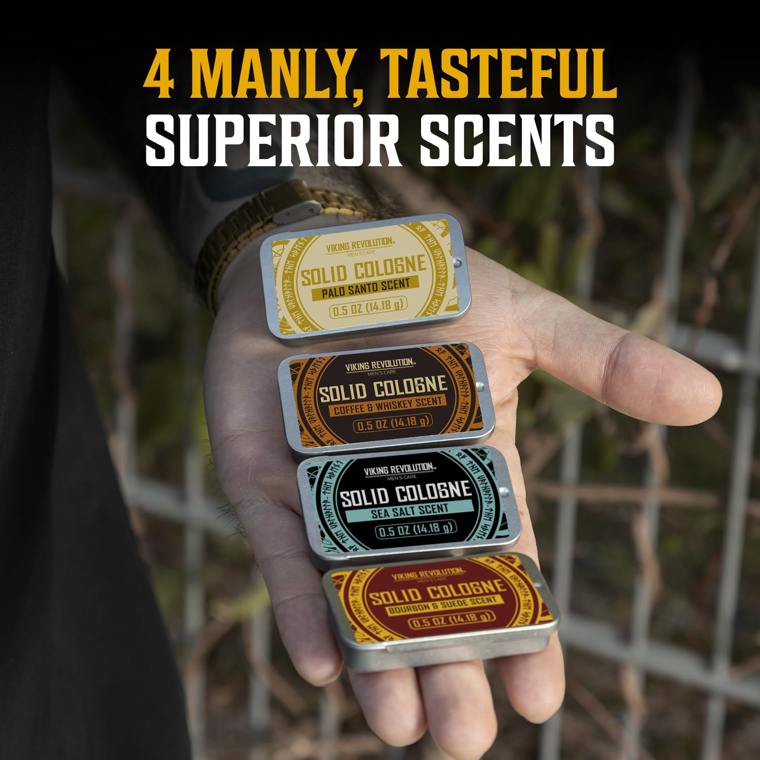 Viking Revolution pocket-friendly spill-proof tin keeps fragrance secure.