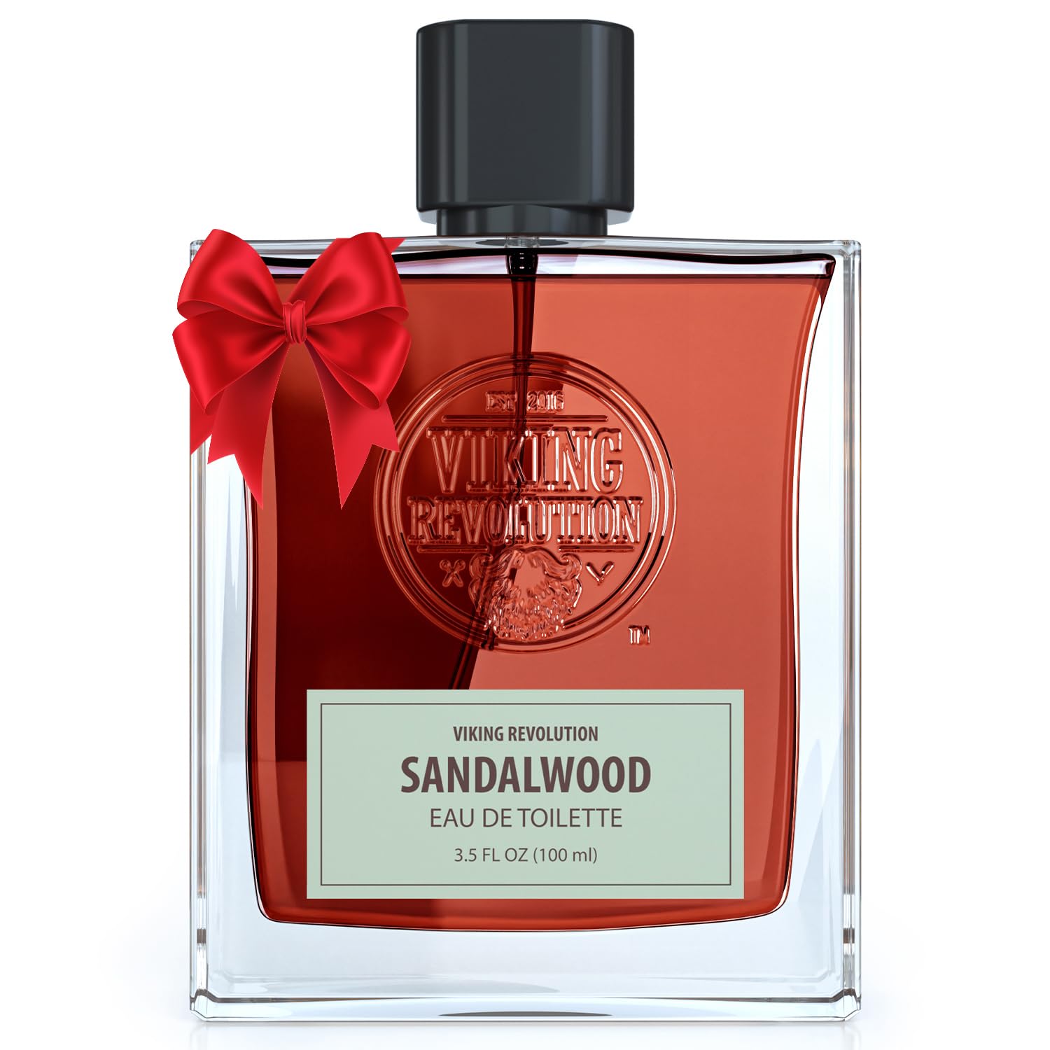 Viking Revolution Sandalwood Cologne bottle on wood, ideal for daily wear.