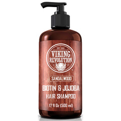 Viking Revolution sandalwood shampoo bottle with pump for easy daily use and refreshing scent.