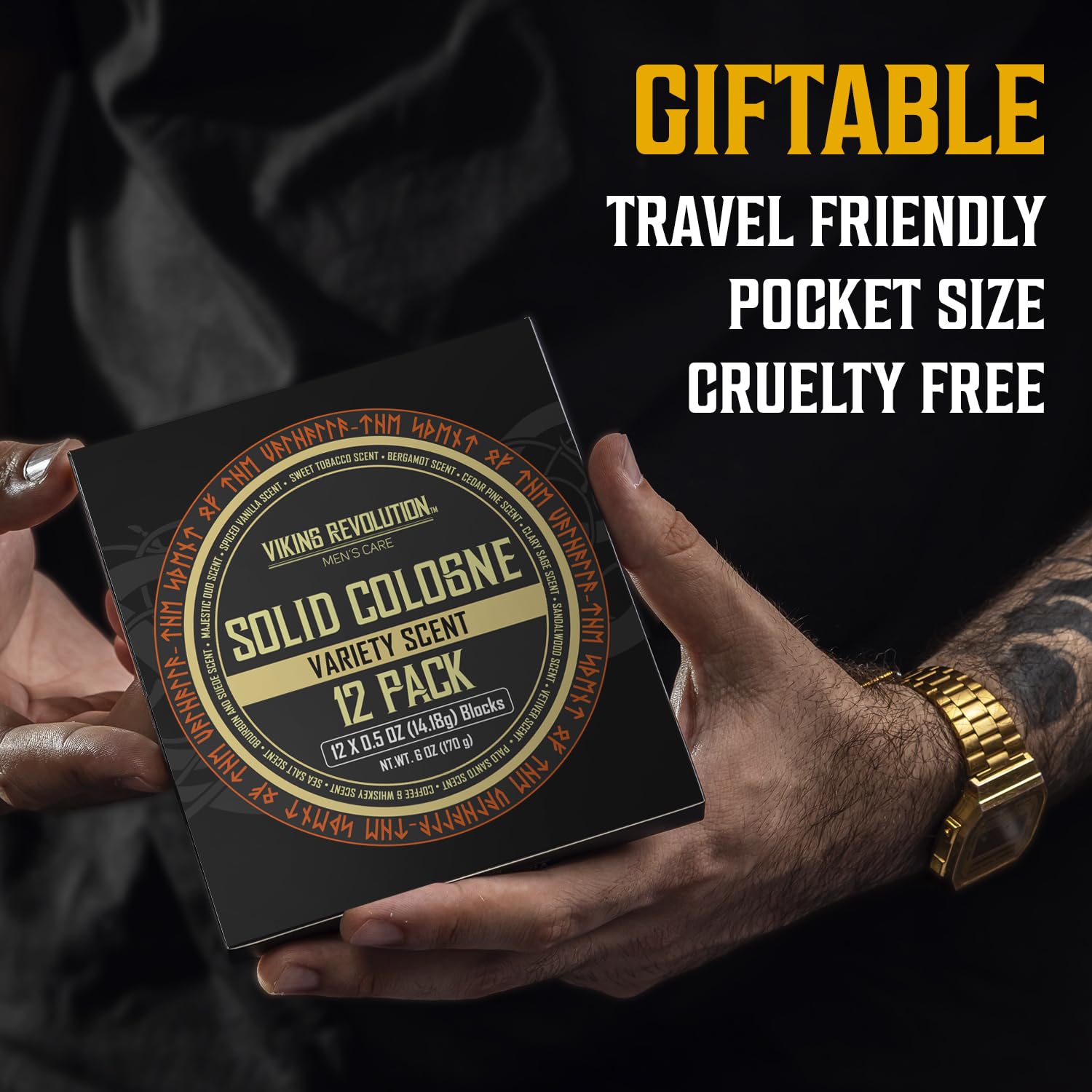 Viking Revolution solid cologne Palo Santo tin with travel-friendly packaging.
