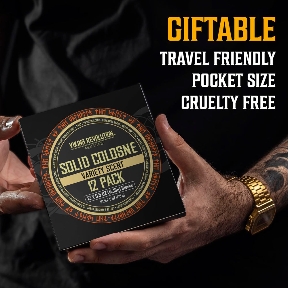 Viking Revolution solid cologne Palo Santo tin with travel-friendly packaging.