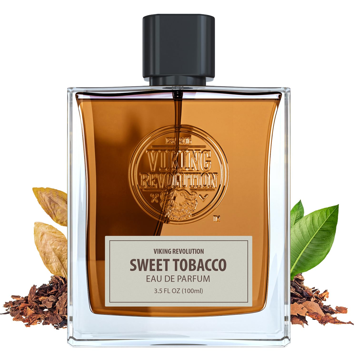 Viking Revolution Sweet Tobacco bottle glows with amber tones for a bold evening scent