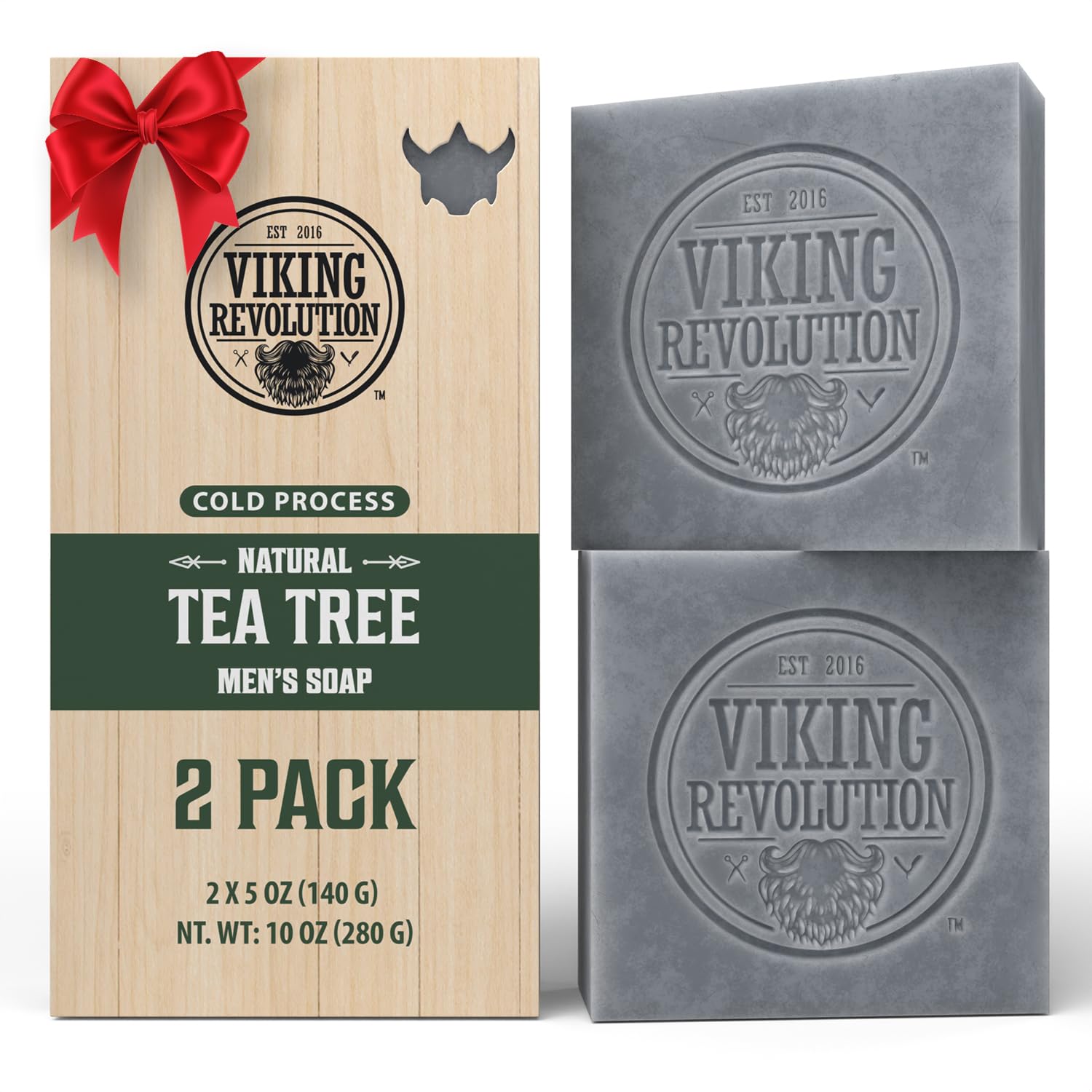 Viking Revolution Tea Tree soap bar close-up for balanced skin and oil control.