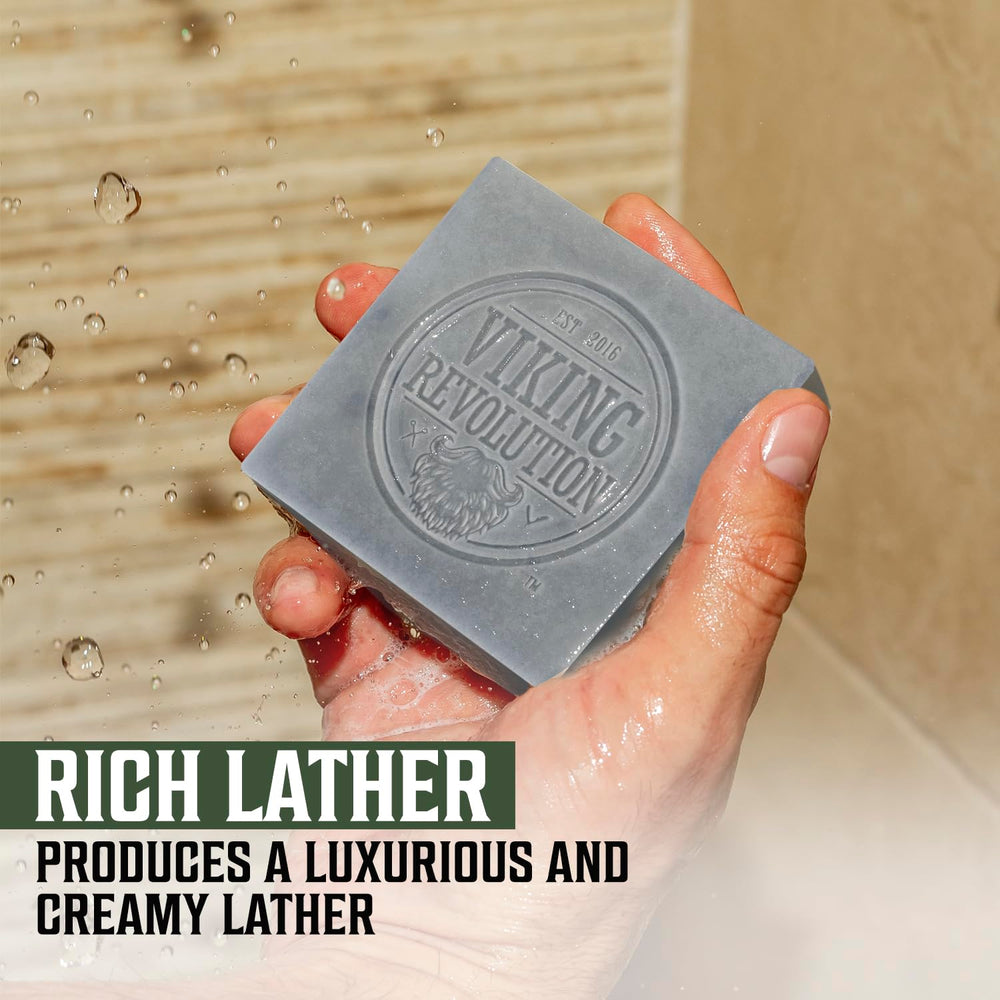 Viking Revolution Tea Tree soap resting in bathroom for versatile body use.