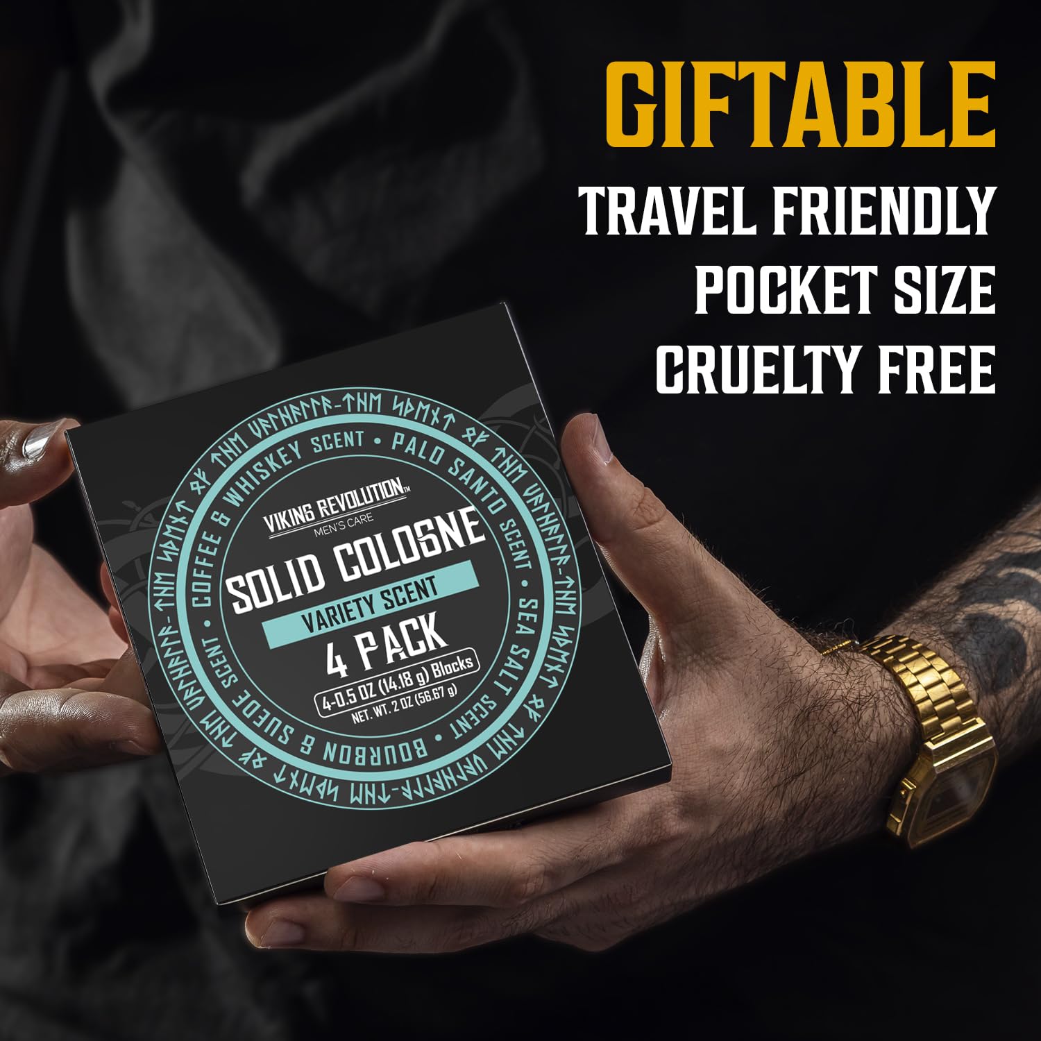 Viking Revolution travel-size solid cologne set for easy packing.