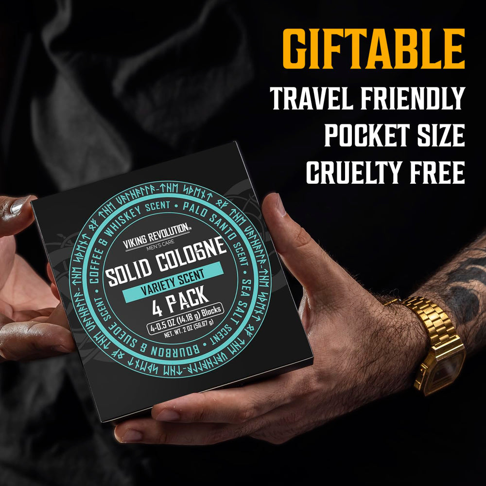 Viking Revolution travel-size solid cologne set for easy packing.