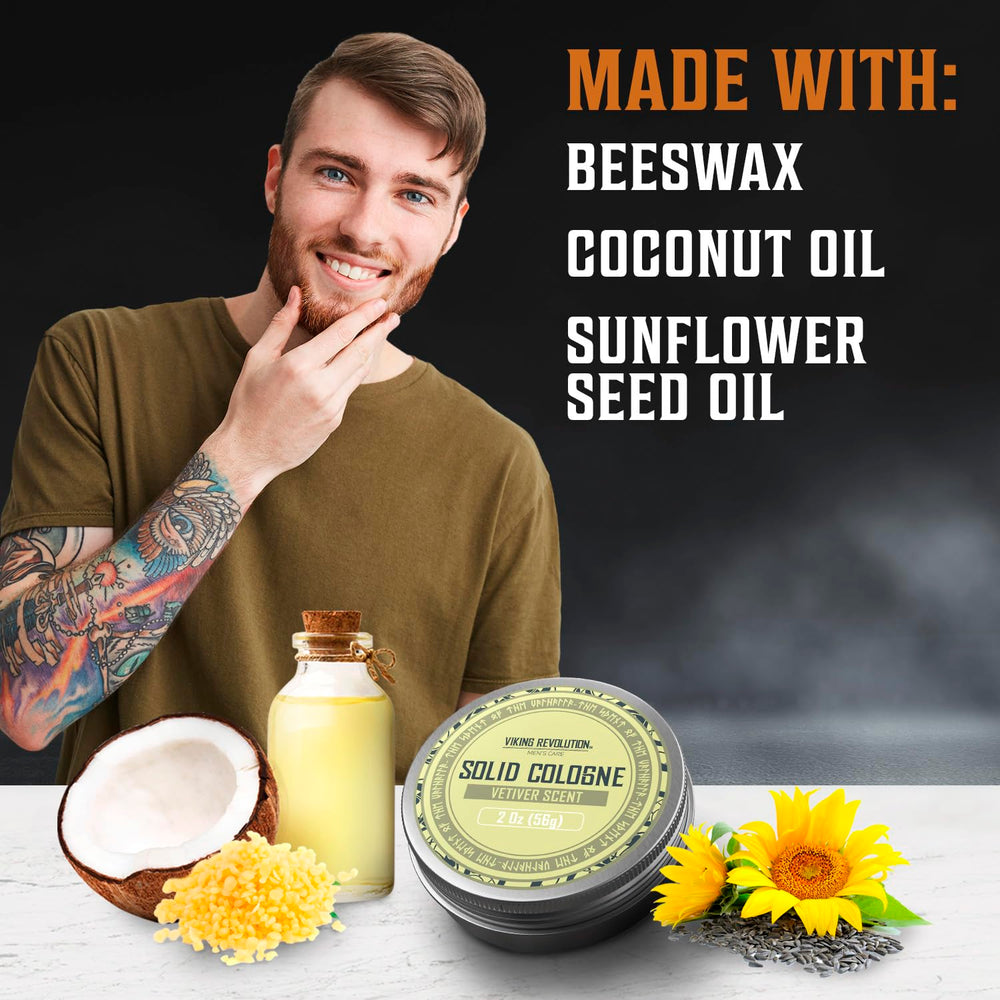 Viking Revolution Vetiver solid cologne offers a masculine fragrance for daily wear.