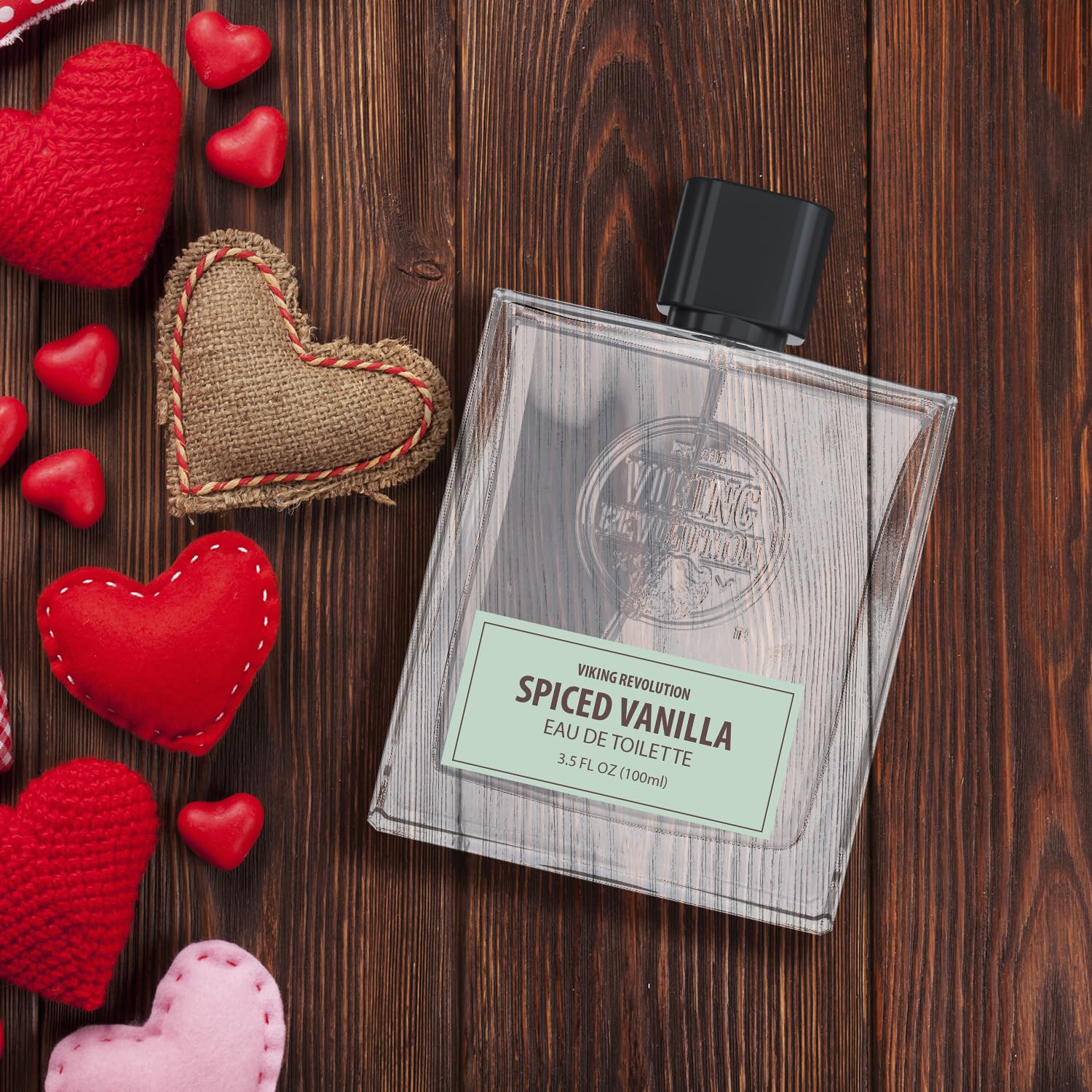 Viking Revolution Spiced Vanilla Cologne on dresser display suggesting long-lasting fragrance