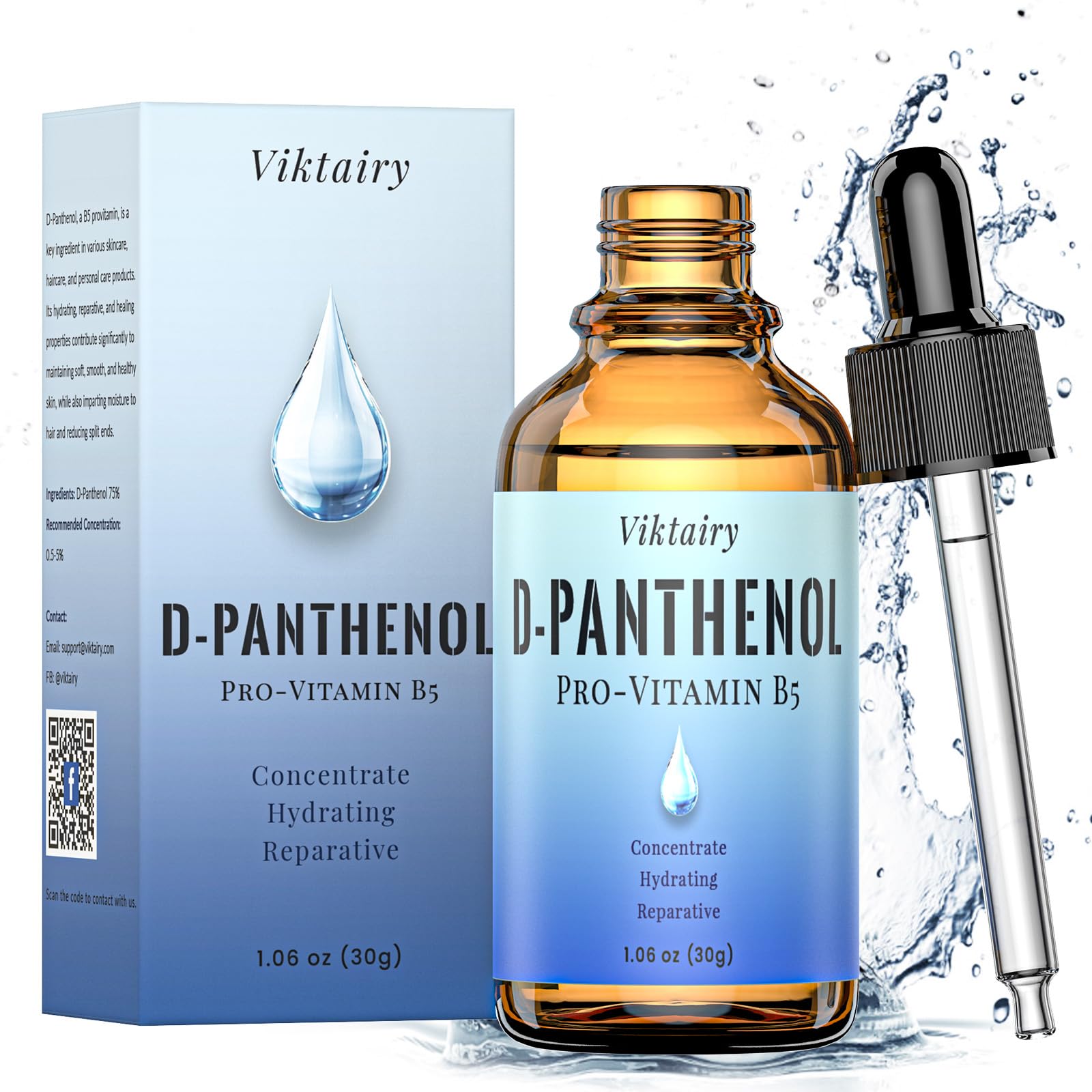 Viktairy D-Panthenol liquid bottle close-up highlighting hydration potential.