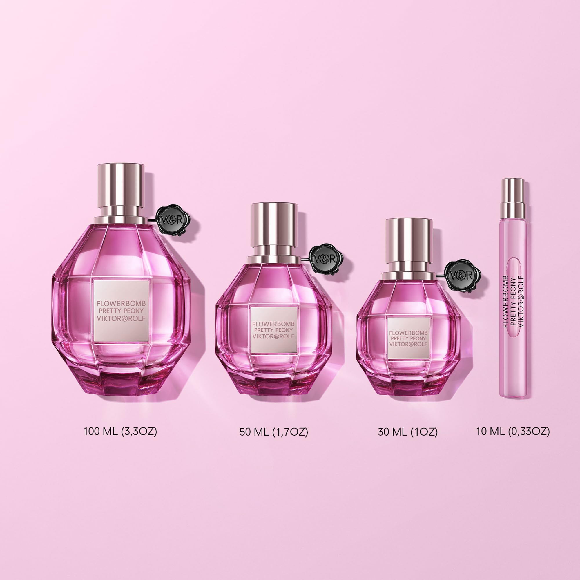 Travel-size Viktor&Rolf Flowerbomb Pretty Peony bottle fits handbag.