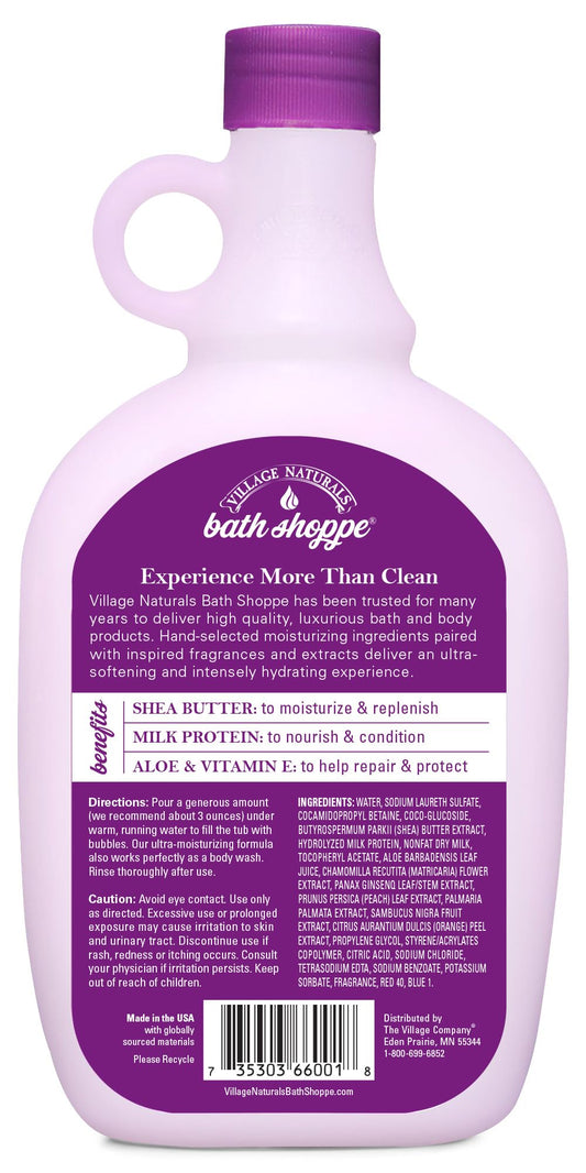 Village Naturals Bath Shoppe milk bath bubbles creating a relaxing spa-like bath.