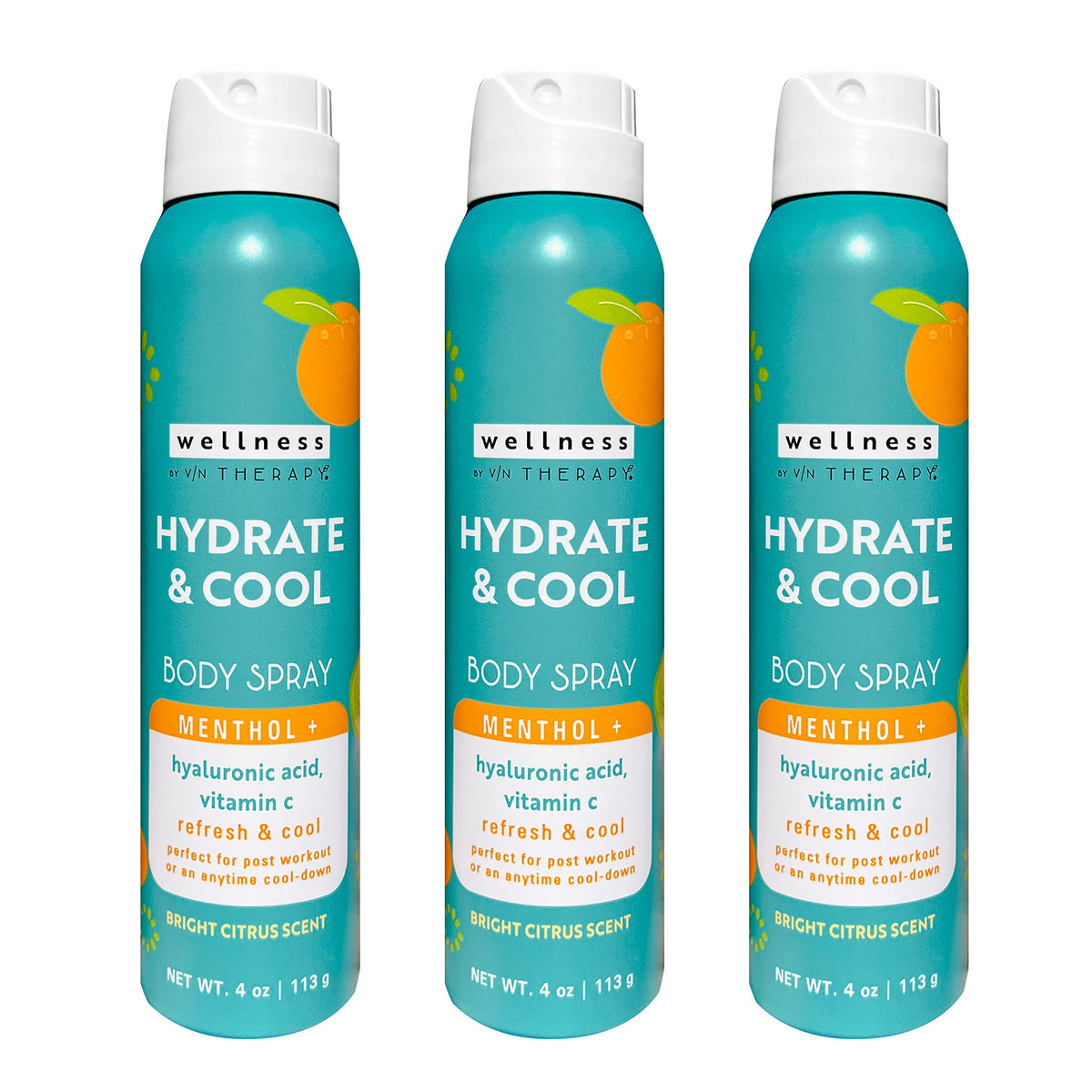 Village Naturals Therapy Wellness Hydrate and Cool Body Spray bottle cooling mist for refreshed skin.