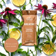 Village Naturals Therapy Breathe Menthol cooling sensation in bath water for relief.