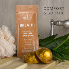 Village Naturals Therapy Breathe relaxing aroma fills tub for spa-like ritual.