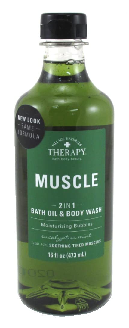Village Naturals Therapy eucalyptus spearmint menthol label closeup highlighting refreshing scent.