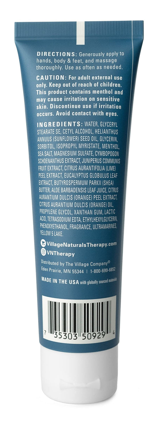 Village Naturals Therapy tension relief lotion tube provides hydration for hands and body.