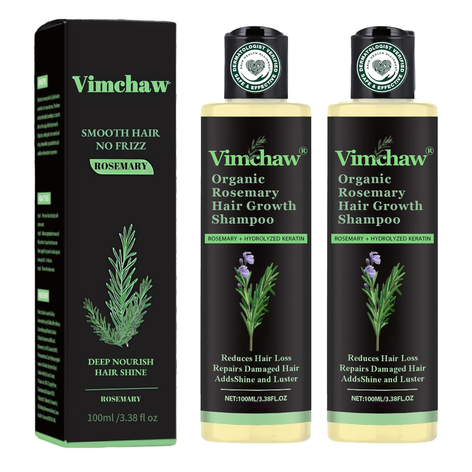 Vimchaw Rosemary Hair Growth Shampoo bottle showing natural formula for thicker hair