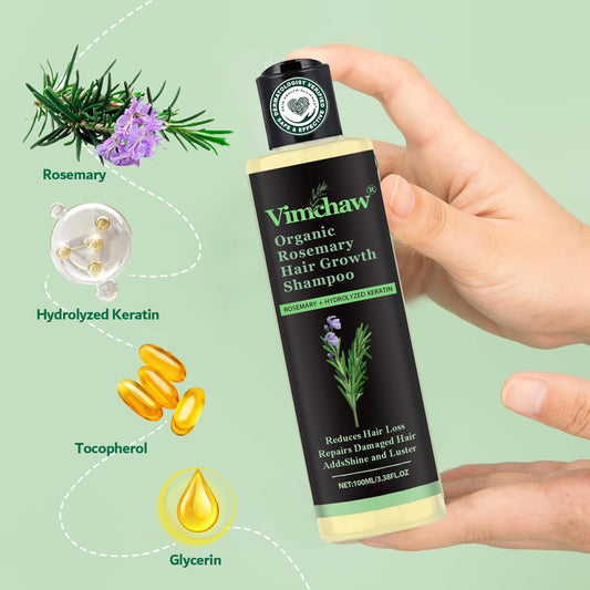 Vimchaw shampoo with rosemary oil close-up highlighting scalp nourishment