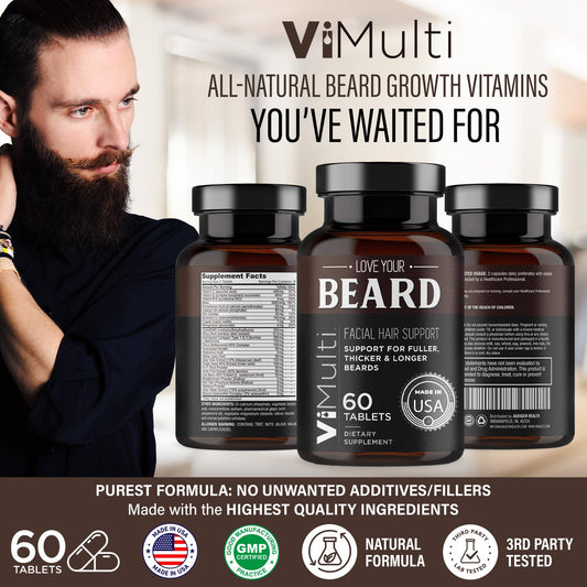vimulti beard growth vitamins capsules closeup highlighting capsules for fuller beard potential.
