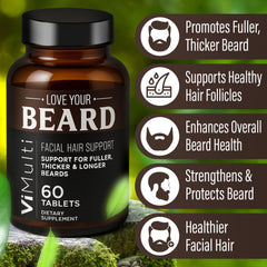 vimulti US-made beard growth supplements label emphasizes quality and safety.