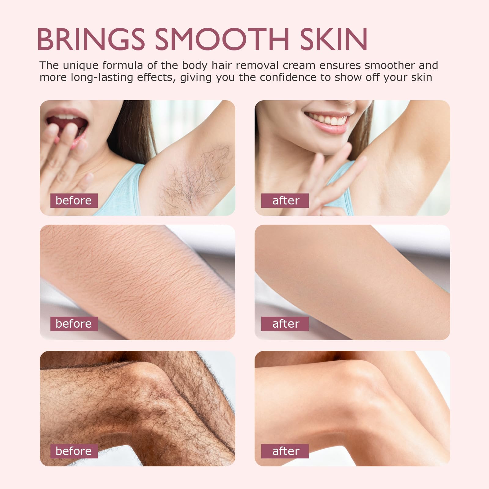 Vincofoo No-Shave Cream packaging highlights a safe formula for all skin types.