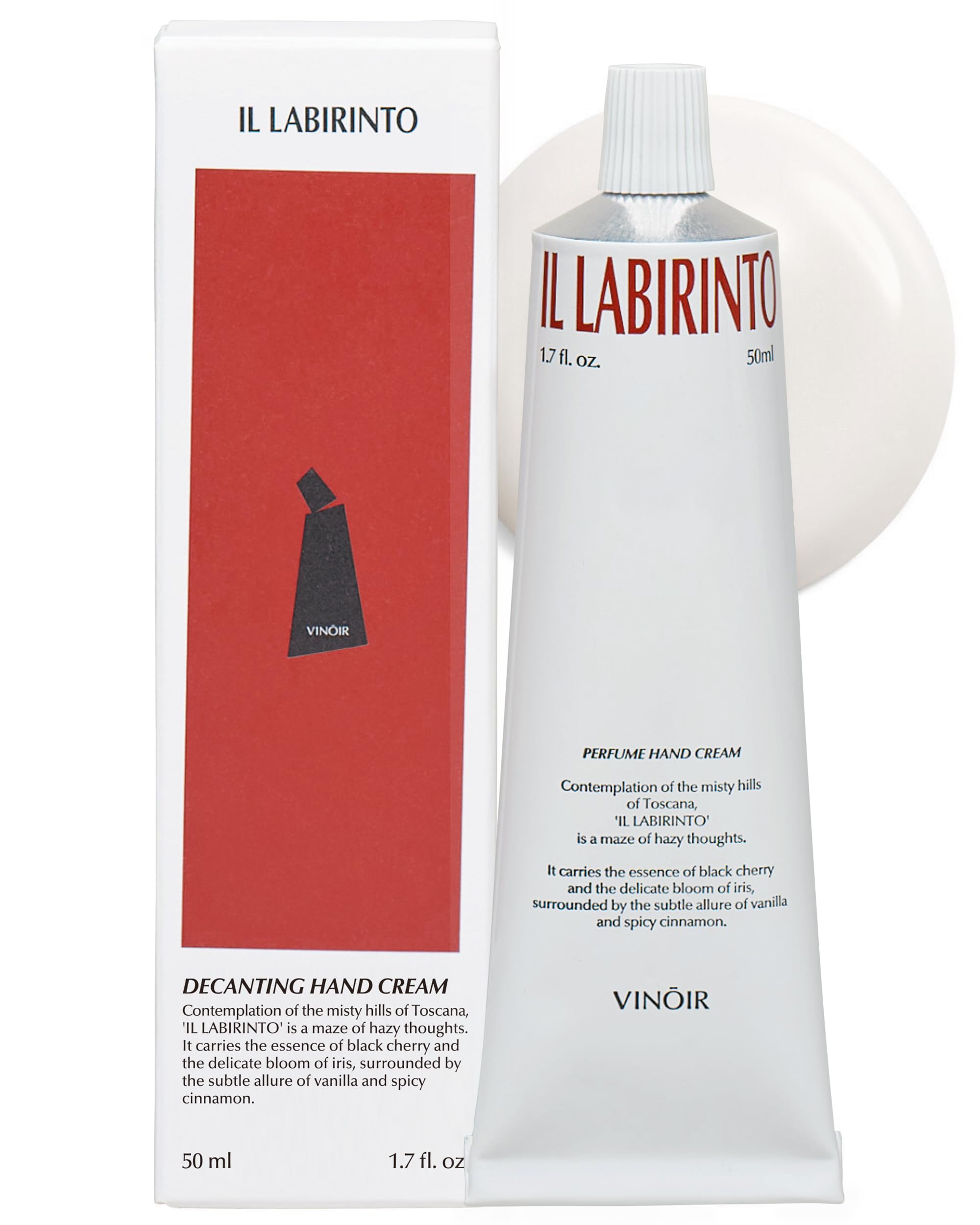 VINOIR IL LABIRINTO decanting hand cream jar showcases elegant packaging for luxurious hand care.