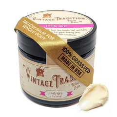 Vintage Tradition beef tallow balm tin for on-the-go hydration.