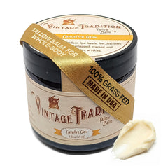 Vintage Tradition beef tallow balm jar closeup showing rich hydration.