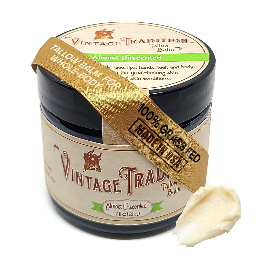 Vintage Tradition Beef Tallow Balm jar showing all-purpose skin care