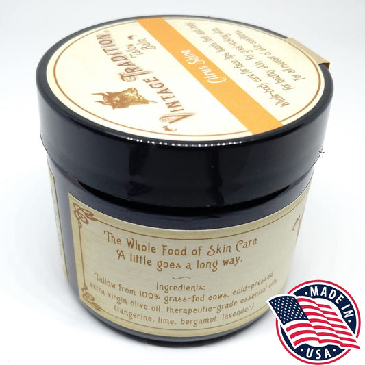 Close-up of Vintage Tradition balm texture showing rich absorption into dry skin.