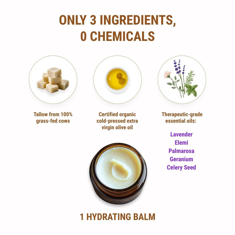 Hands applying Vintage Tradition balm to dry skin for relief.