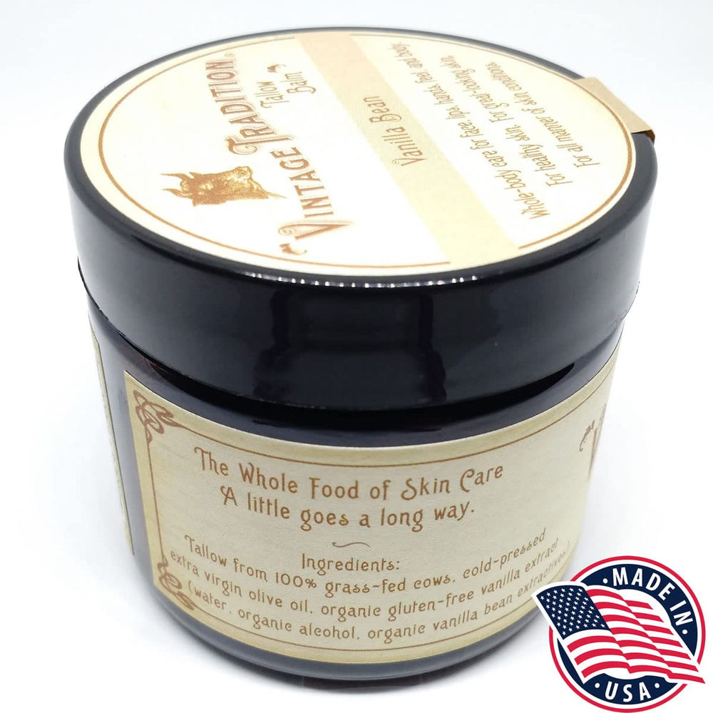 Vintage Tradition vanilla-scent balm softens skin with mild fragrance.