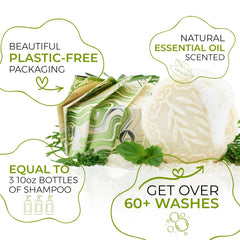 Viori Tea Tree Mint Shampoo Bar lather cleanses hair with refreshing scent.