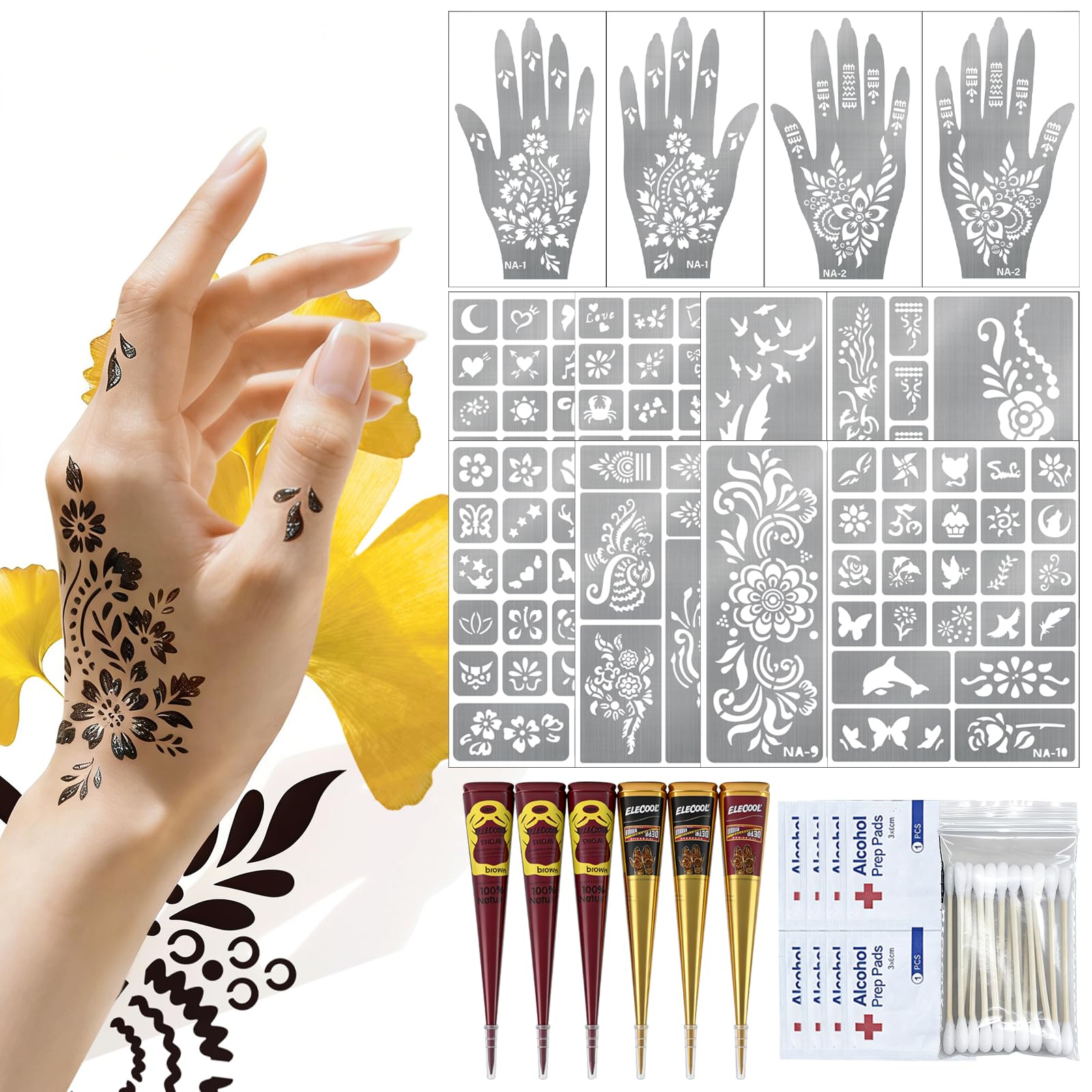 VIOXIA Henna Tattoo Kit packaging with components for quick setup
