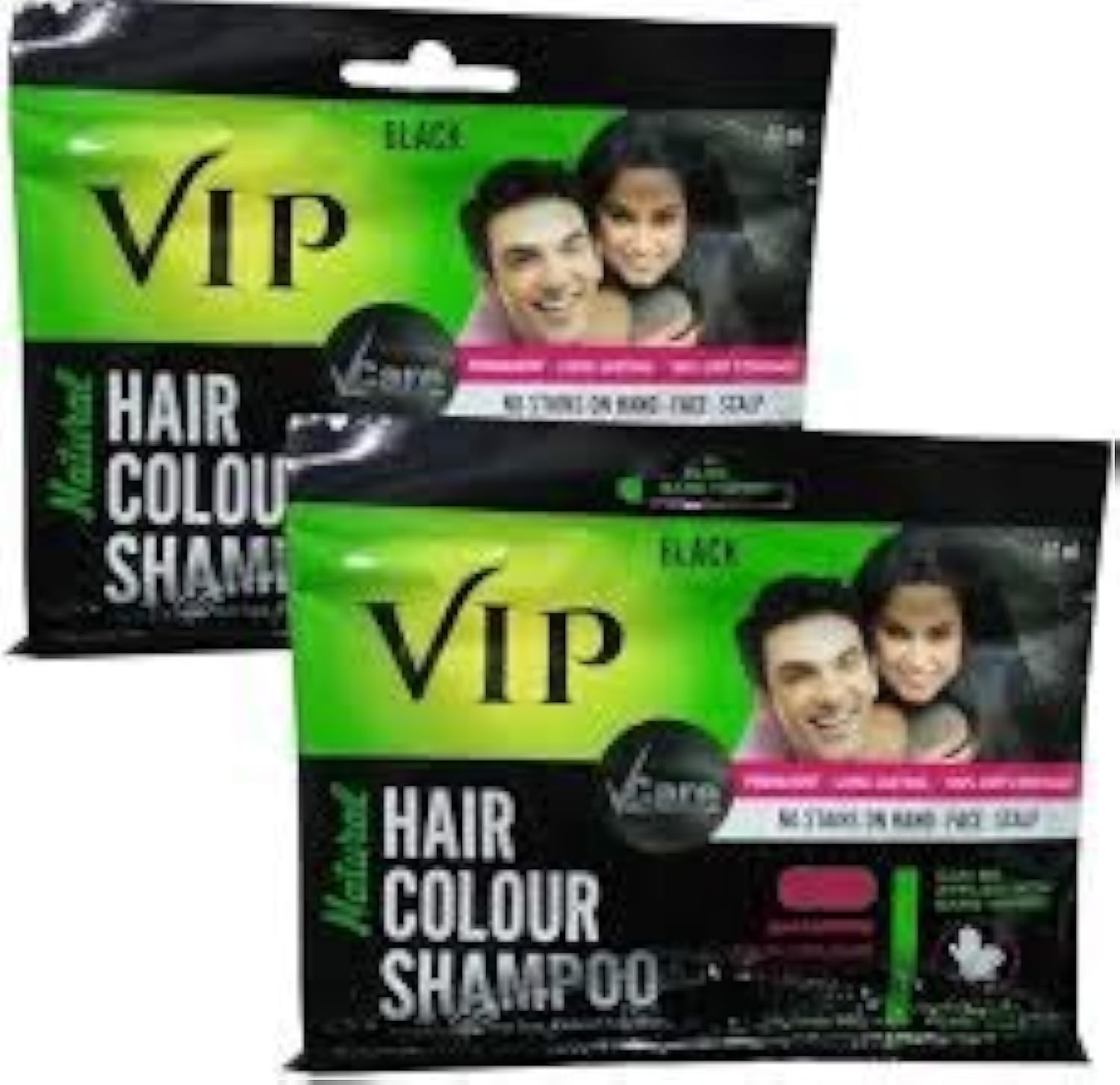 VIP 3 in 1 Hair Color Shampoo bottle showing ammonia-free formula for quick at-home color