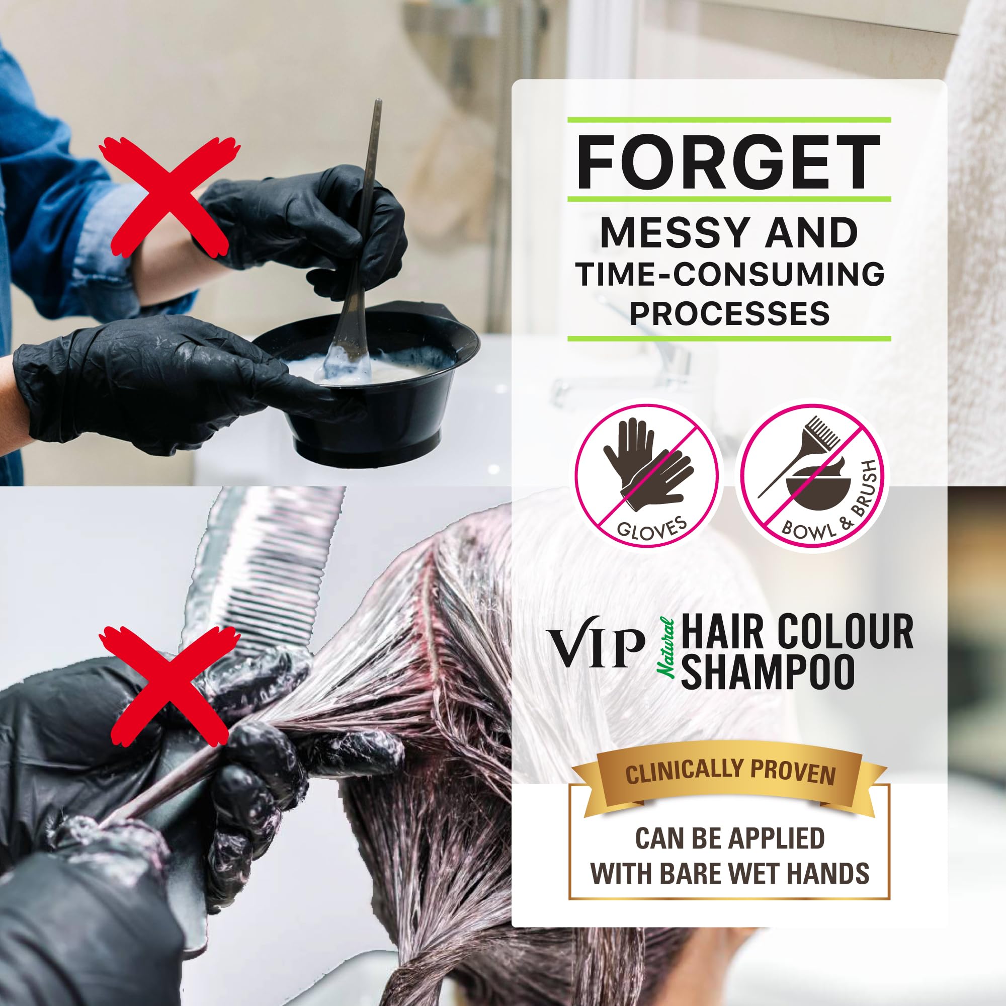 VIP Hair Colour Shampoo hands-on application demonstrates easy DIY use
