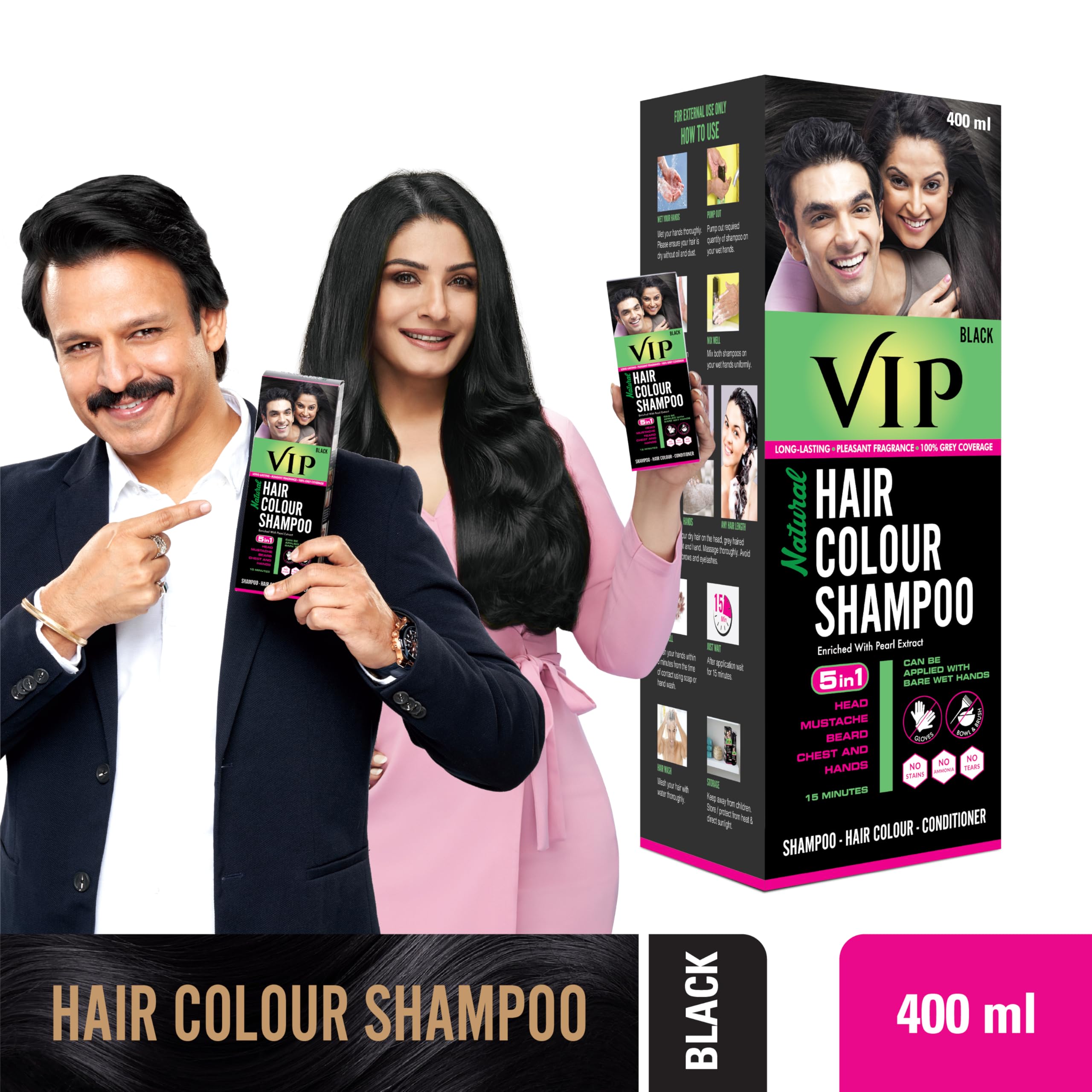 VIP Hair Colour Shampoo bottle back label with usage instructions for easy DIY color