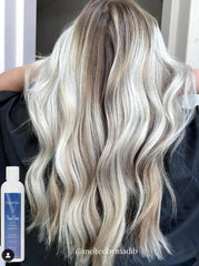 Virgo de Novo Blue Toning Shampoo cap close-up displays clean labeling.