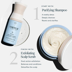 Pump-action Virtue Detox Shampoo during application for gentle cleansing