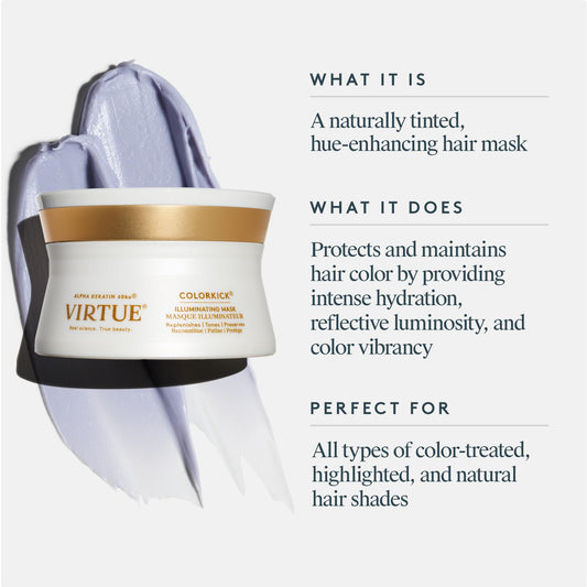 Virtue ColorKick mask texture close-up reveals silky cream and violet tint
