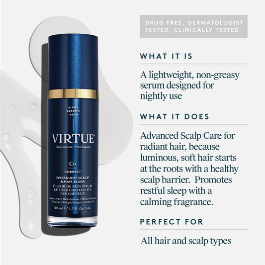 VIRTUE Correct Overnight Elixir dropper close-up for precise nighttime application.