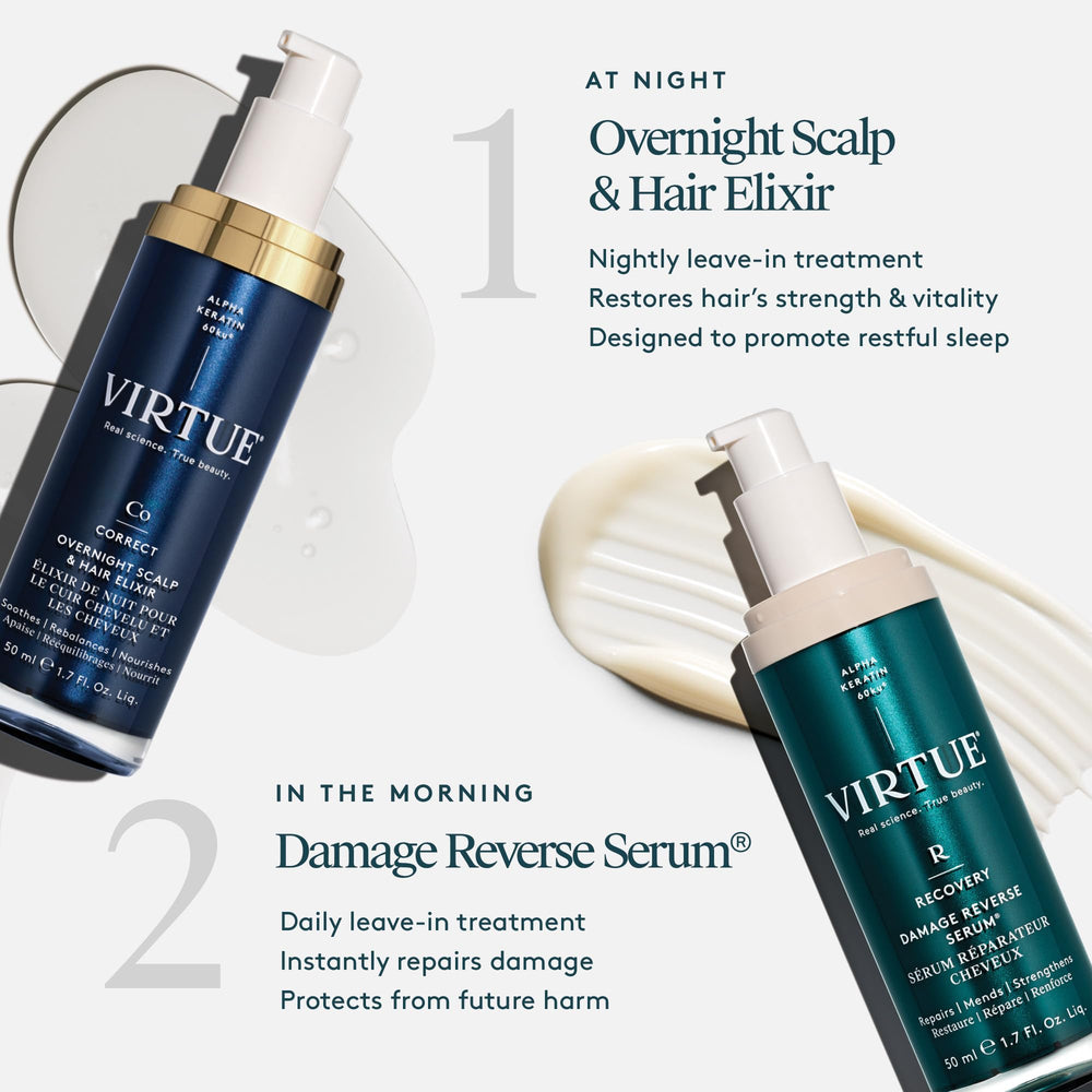 VIRTUE Correct Overnight Elixir sleek packaging emphasizing gentle, safe care.