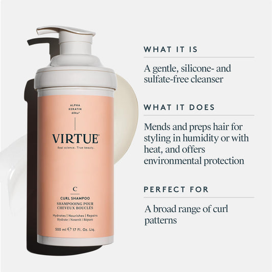 VIRTUE shampoo creamy lather closeup demonstrates luxurious wash for textured coils