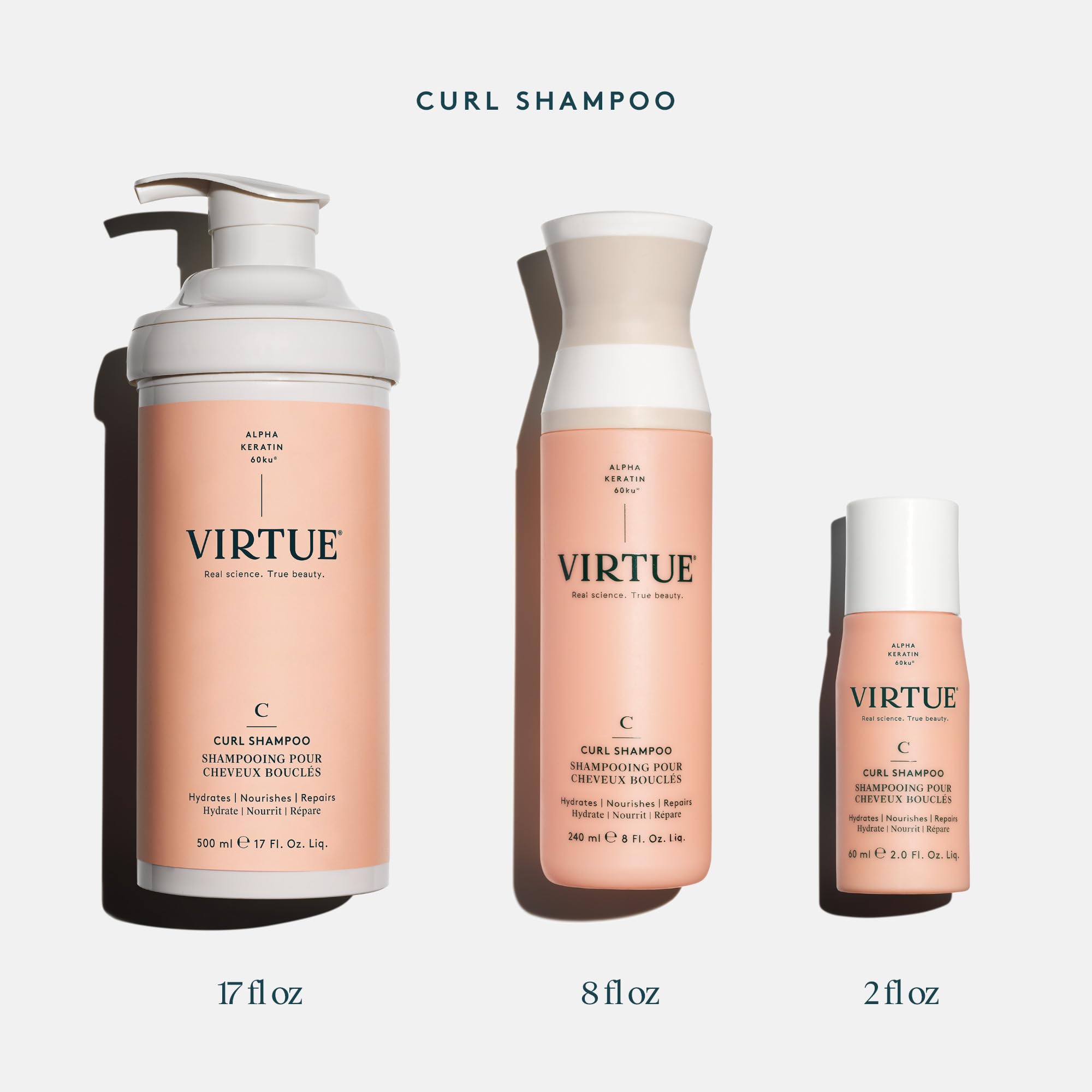 VIRTUE vegan shampoo bottle showcases silicone-free formula for gentle daily wash