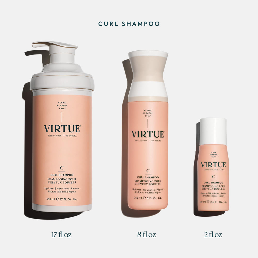 VIRTUE vegan shampoo bottle showcases silicone-free formula for gentle daily wash
