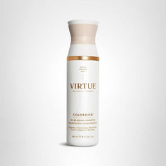VIRTUE De-Brassing Shampoo bottle with usage information visible.
